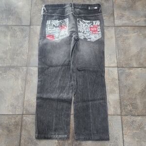 Vintage Y2K Ecko Unlimited Men's 38x30 Black Baggy Comic Print Denim Jeans